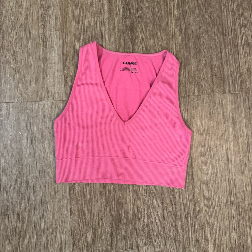 Garage Pink Fitted Crop Tank Top
